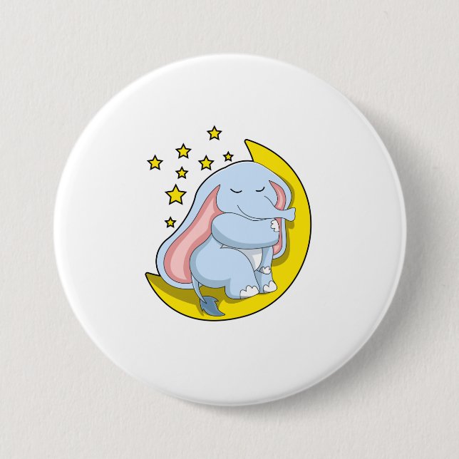 Macaron Rond 7,6 Cm Eléphant avec lune et étoiles (Devant)