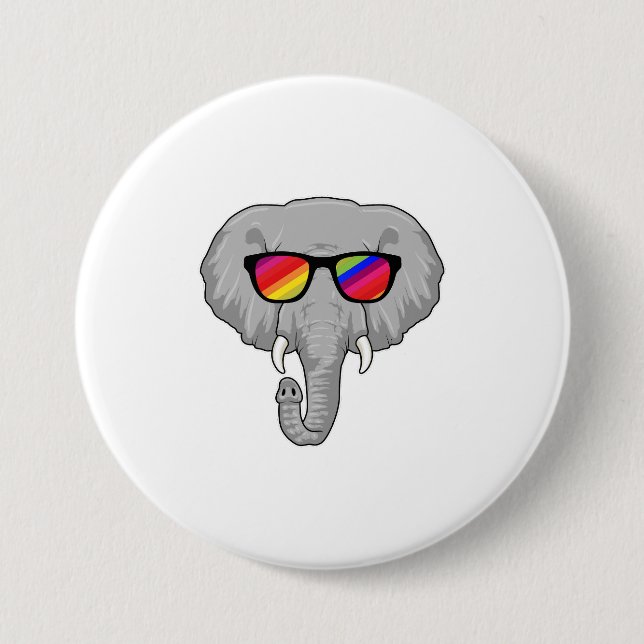 Macaron Rond 7,6 Cm Eléphant avec lunettes de soleil (Devant)