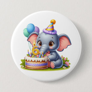 Macaron Rond 7,6 Cm Éléphant Mignon 6ème Anniversaire