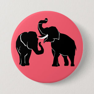 Macaron Rond 7,6 Cm Eléphants Couple - Amour - Silhouette - Peinture