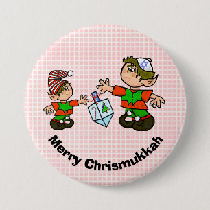 Macaron Rond 7,6 Cm Elf juif et Dreidel Chrismukkah Button