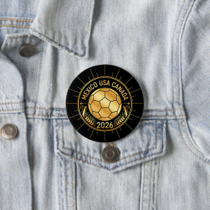 Macaron Rond 7,6 Cm Emblème de football doré 2026 Mexique États-Unis