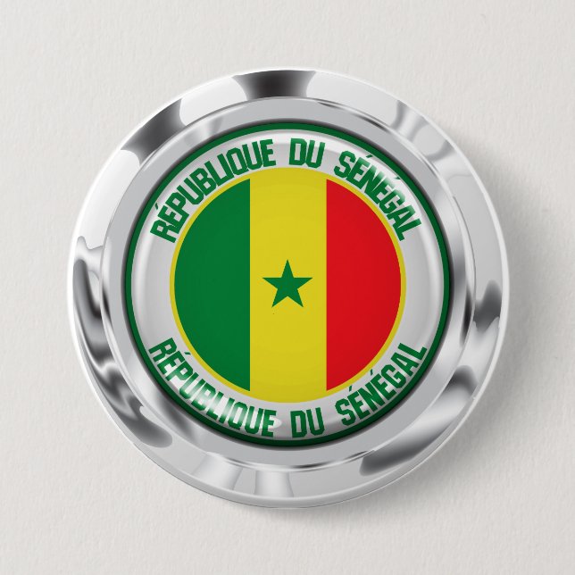 Macaron Rond 7,6 Cm Emblème du Sénégal (Devant)