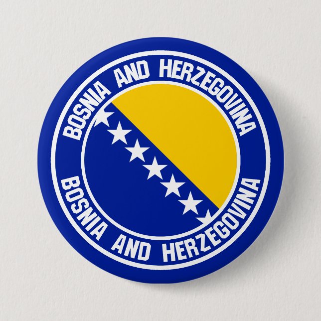 Macaron Rond 7,6 Cm Emblème rond de Bosnie-Herzégovine (Devant)
