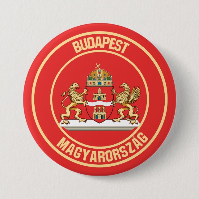 Macaron Rond 7,6 Cm Emblème rond de Budapest (Devant)