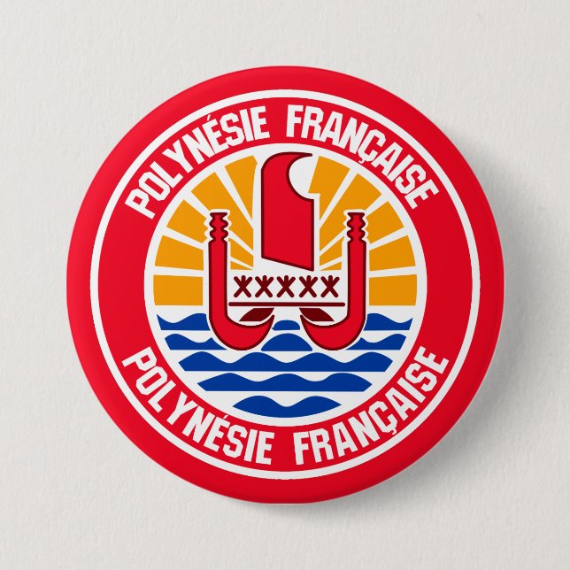 Macaron Rond 7,6 Cm Emblème rond de la Polynésie française (Devant)