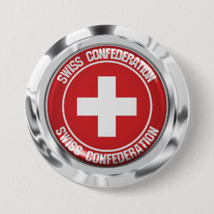 Macaron Rond 7,6 Cm Emblème rond de la Suisse