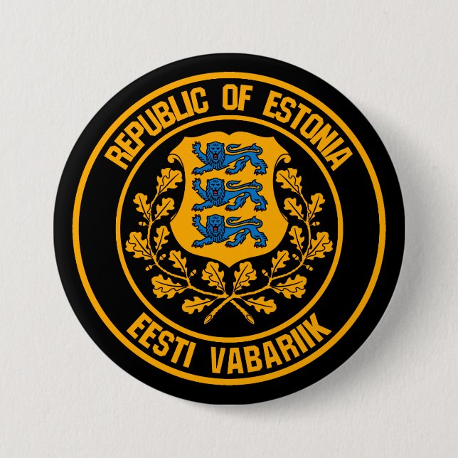 Macaron Rond 7,6 Cm Emblème rond de l'Estonie (Devant)