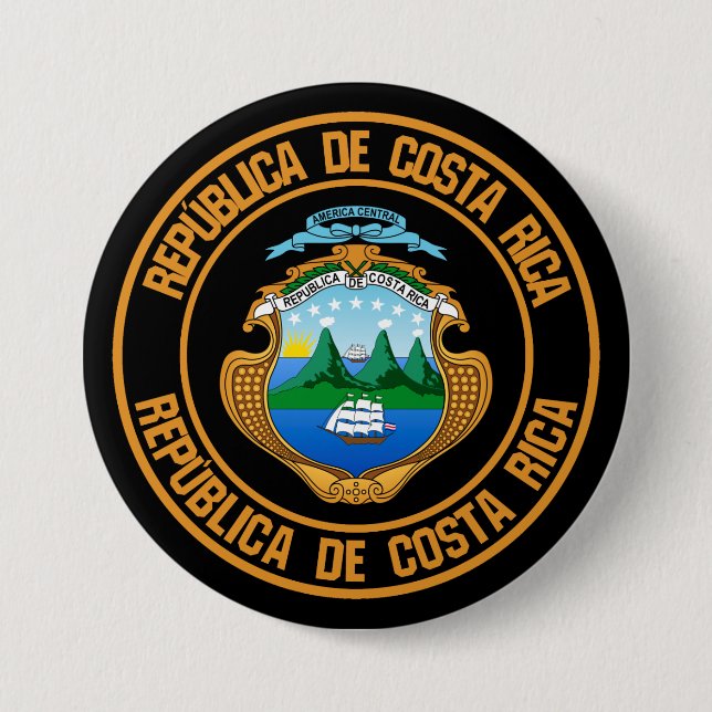 Macaron Rond 7,6 Cm Emblème rond du Costa Rica (Devant)