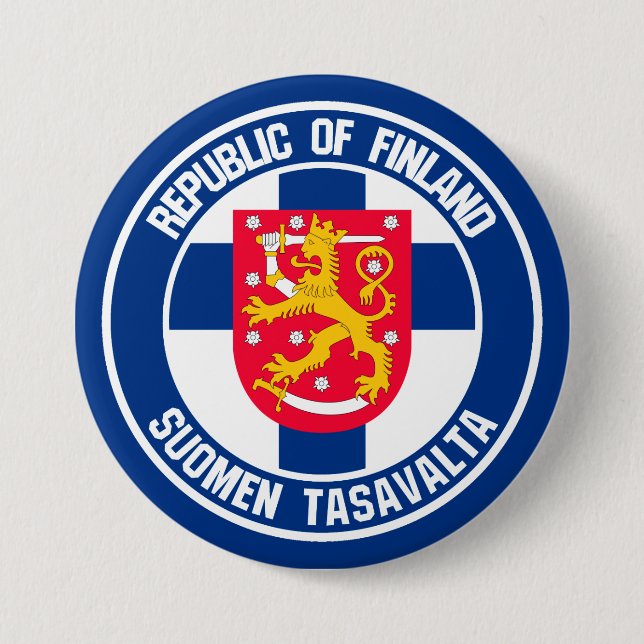 Macaron Rond 7,6 Cm Emblème rond finlandais (Devant)