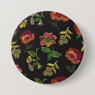 Macaron Rond 7,6 Cm embroidered brooch with flowers on a black backgro