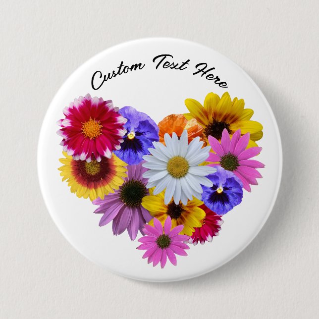 Macaron Rond 7,6 Cm En Fleur - Bouton Bouquet floral en forme de coeur (Devant)