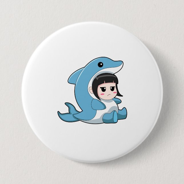 Macaron Rond 7,6 Cm Enfant avec costume de dauphin (Devant)