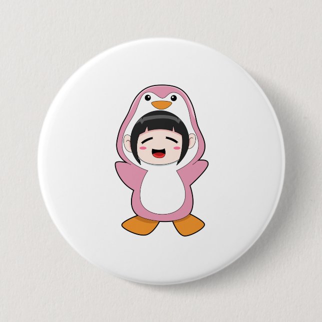Macaron Rond 7,6 Cm Enfant avec costume de pingouin (Devant)