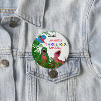 Macaron Rond 7,6 Cm Enfant de 3 ans d'anniversaire Trois Rex Dinosaure
