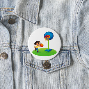 Macaron Rond 7,6 Cm Enfant jouant au basket avec un cerceau Drôle de s