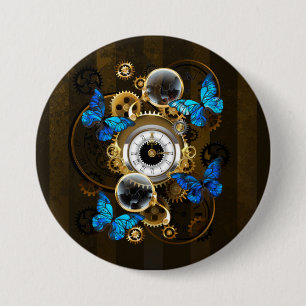 Macaron Rond 7,6 Cm Engrenages à vapeur et papillons bleus