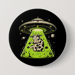 Macaron Rond 7,6 Cm Enlèvement de vache extraterrestre Weirdcore Surré