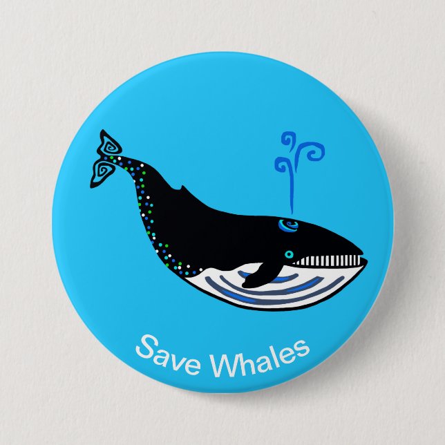 Macaron Rond 7,6 Cm Enregistrer les BALEINES -Amoureux des animaux- Fa (Devant)