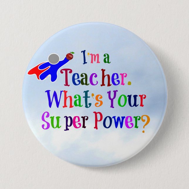 Macaron Rond 7,6 Cm Enseignant Superhero (Devant)