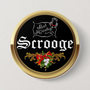 Macaron Rond 7,6 Cm Épingle de Noël SCROOGE "Bah Humbug!" avec gui