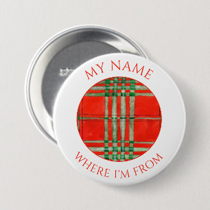MACARON ROND 7,6 CM ÉPINGLE DE NOM RONDE EN TARTAN SCOTT ROUGE