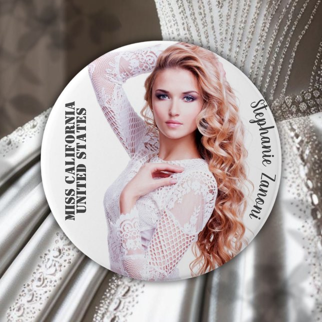 Macaron Rond 7,6 Cm Épingle du bouton de concours personnalisé - Chois (Customize this pageant button with your photo and text to memorialize your reign and give to fans)