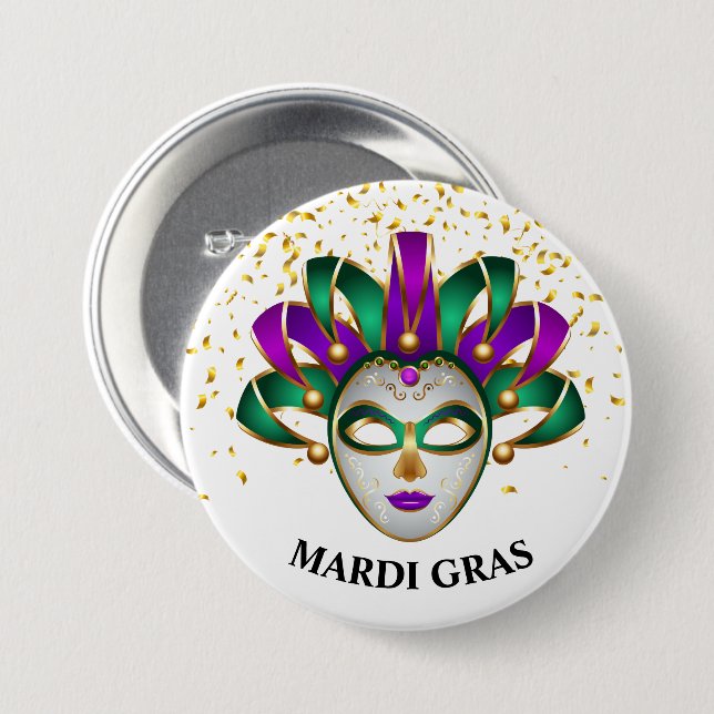 Macaron Rond 7,6 Cm Épingle du bouton Mardi Gras (Devant & derrière)