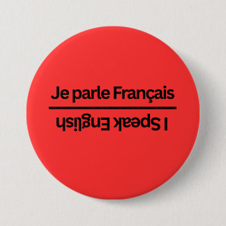 Macaron Rond 7,6 Cm Épinglette bilingue français anglais "Je parle" ré
