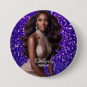 Macaron Rond 7,6 Cm Épinglette de concours de beauté violet pailleté p