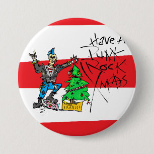 Macaron Rond 7,6 Cm Épinglette PUNK ROCK NOËL