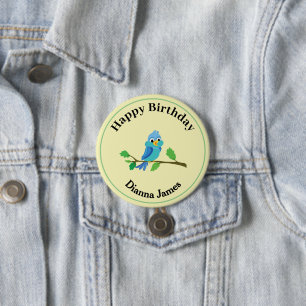 Macaron Rond 7,6 Cm Épinglette ronde anniversaire oiseau bleu mignon