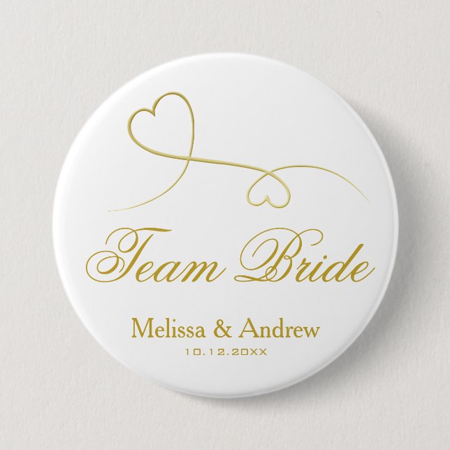 Macaron Rond 7,6 Cm Épouse d'équipe | Deux Mariage Gold Hearts / Bride (Devant)