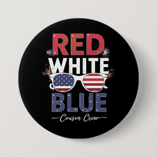 Macaron Rond 7,6 Cm Équipage de cousins rouge blanc et bleu 4 juillet