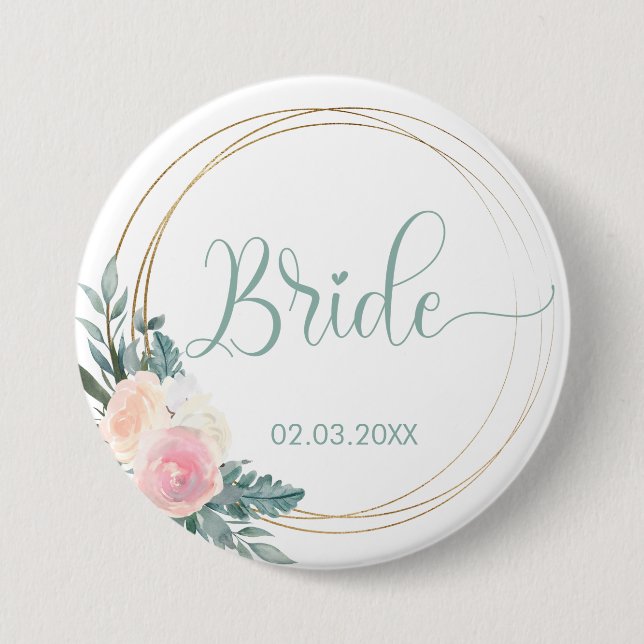 Macaron Rond 7,6 Cm ÉQUIPE BRIDE ! Blumen Kranz Bouton (Devant)
