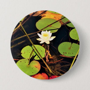 Macaron Rond 7,6 Cm "Ethérée Lily Pad Pond avec Central White Blossom