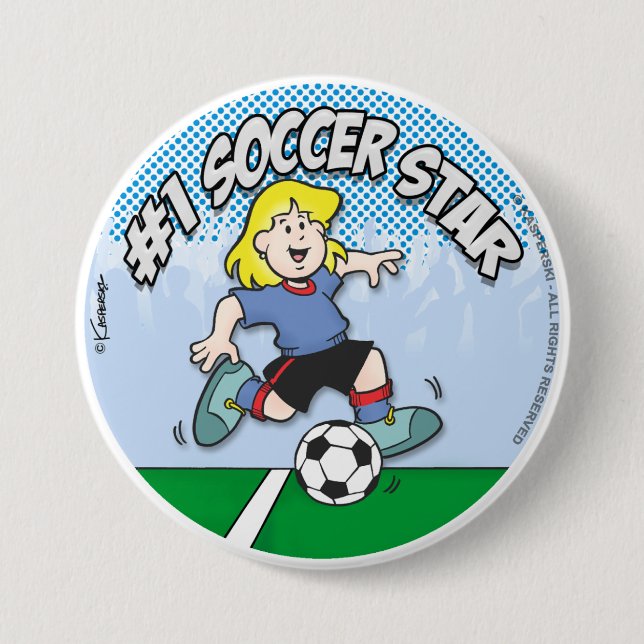 Macaron Rond 7,6 Cm Étoile de football fille (Devant)