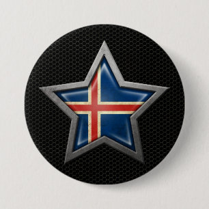 Macaron Rond 7,6 Cm Étoile islandaise de drapeau avec l'effet en acie