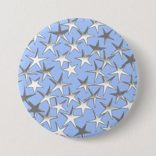 Macaron Rond 7,6 Cm étoiles d'argent, sur bleu pâle