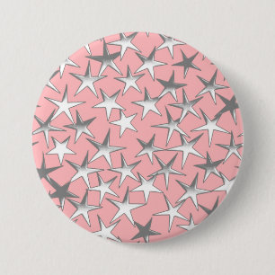 Macaron Rond 7,6 Cm Étoiles d'argent, sur rose coquille