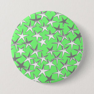 Macaron Rond 7,6 Cm étoiles d'argent, sur vert citron