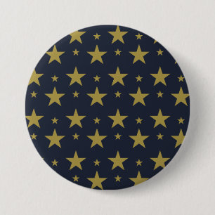 Macaron Rond 7,6 Cm Etoiles d'or sur bleu marine - Élégant et intempor