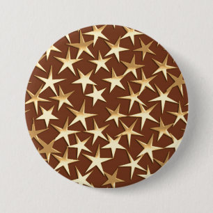 Macaron Rond 7,6 Cm Étoiles dorées sur fond brun chocolat