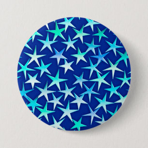 Macaron Rond 7,6 Cm Étoiles satinées, bleu pâle sur cobalt