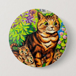 Macaron Rond 7,6 Cm Famille de Chats dans un jardin, Louis Wain