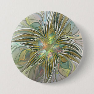 Macaron Rond 7,6 Cm Fantaisie florale Art fractal moderne Fleur avec o