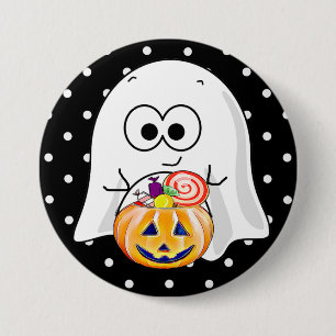 Macaron Rond 7,6 Cm Fantôme de Halloween avec le bouton de seau de