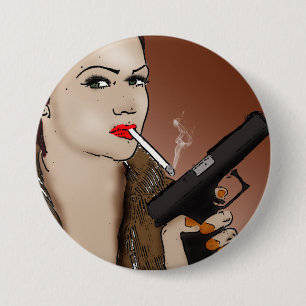 Macaron Rond 7,6 Cm Fatale féminine - Bouton Fumer et Armes à feu