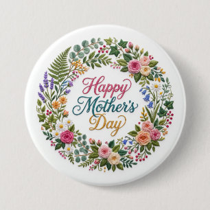 Macaron Rond 7,6 Cm Fausse broderie florale Joyeuse fête des mères