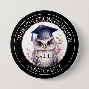 Macaron Rond 7,6 Cm Félicitations Diplômée Cute Graduation Owl